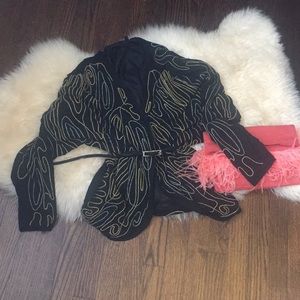 Black Beaded Wing Sleeved Jacket/Sweater